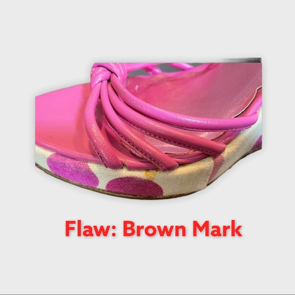 Coach | Lona Pink & Cream Polka Dot Wedge Heels Leather Ankle Strap Size 8.5 - Picture 6 of 6